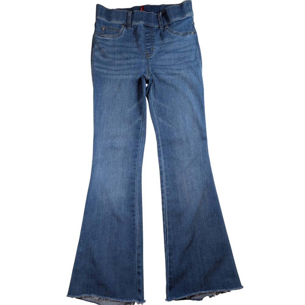 SPANX Flare Bootcut Jeans Raw Hem Stretch Elastic Waist Womens S Petite